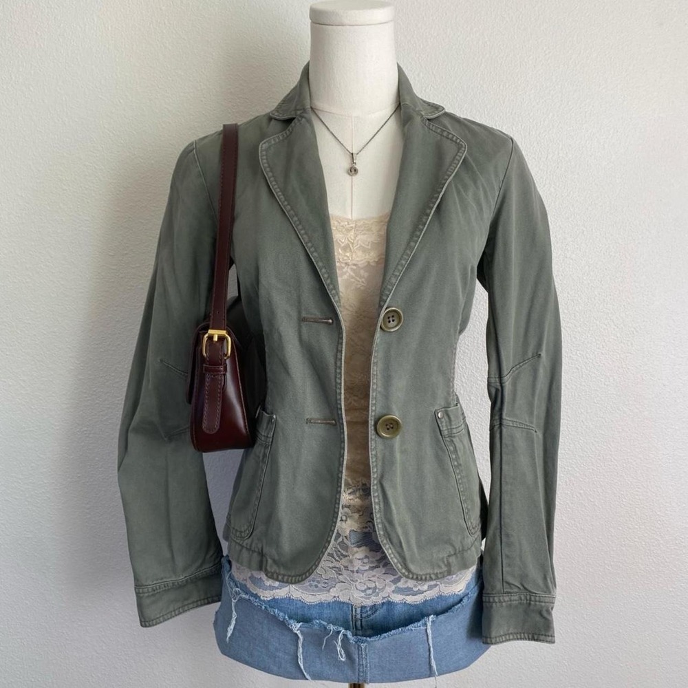 Vintage Y2K Esprit Green Cotton Utility Blazer Jacket Patch Pockets Military